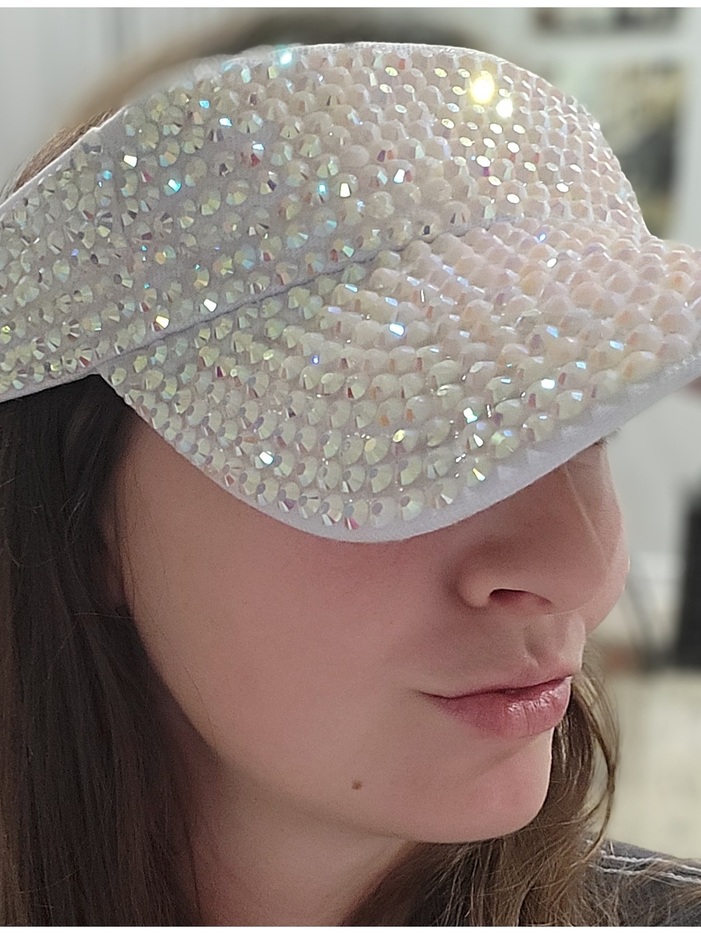 Embellished White Crystal Visor-hat / Women Accessories